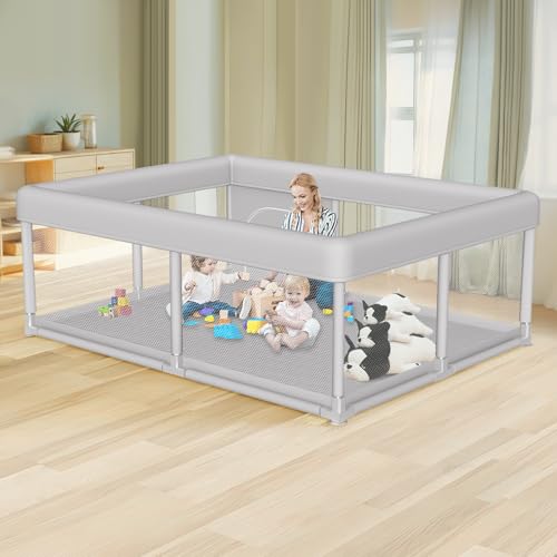 Image of Large Baby Playpen 65x50 Inch, PlayPen for Babies and Toddlers, Sturdy Safety Play Yard for Indoor & Outdoor with Zipper Gate