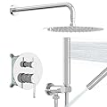 BESy Shower System with 10 Inch Round Rain Shower Head and Handheld Wall Mounted, High Pressure Rainfall Shower Faucet Fixture Combo Set with 2 in 1 Handheld Showerhead for Bathroom, Polished Chrome