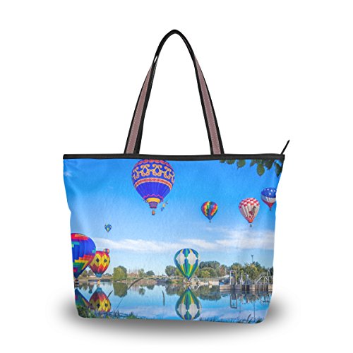 Women's Handbag Microfiber Large Tote Shoulder Bag, Hot Air Balloon Pattern