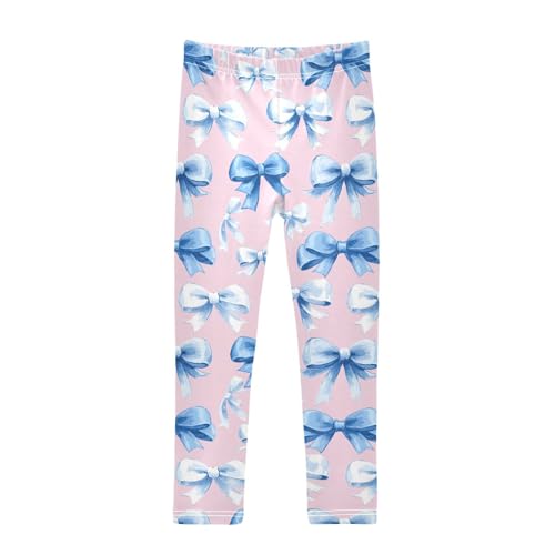 Girls Leggings Blue Bow Pink Print Soft Toddler Leggings for Girls Kids Pants Size 4T-10T
