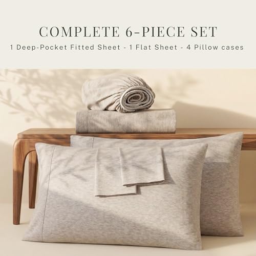 Image of Hearth & Harbor Bed Sheets, Luxury Soft 6 Piece Bed Sheet Set Extra Deep Pocket Fitted Sheets Fits Mattress up to 21 inch, Double Brushed Bedding Sheets & Pillowcases,