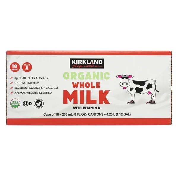 Kirkland Signature Organic Whole Milk, 8 Fluid Ounce (Pack of 18)