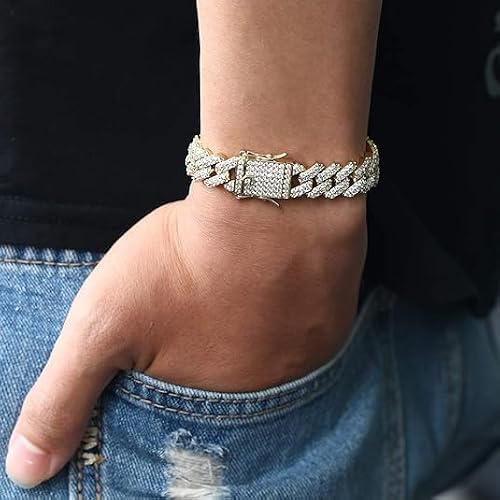 NOBYLO 12mm Mens Womens Iced Out Cuban Link Chain Choker 14k/White Real Gold Plated 5A+ Cubic Zirconia Diamond Cuban Neckalce/Bracelet Hip Hip Jewelry For Men (8.5 inches) — view 4