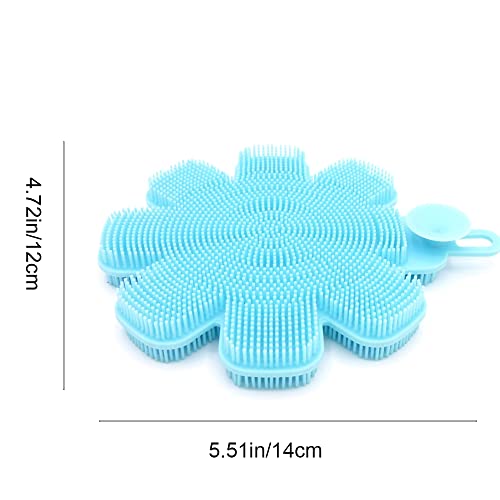 Image of 4 Pcs Silicone Sponge Dish Washing Kitchen Scrubber,Dishwashing Brush Silicone Kitchen Brush Flower Shape Cleaning Brushes for Home Restaurant (Random Color)