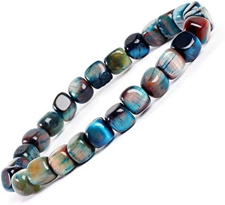 8mm Square Tiger Eye Stretch Bracelet Gemstone Strand Bracelet for Women Girls Handmade Healing Stone Jewelry Adjustable Navy