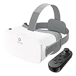 DESTEK V5 VR Headset for Phone with Controller, Anti-Blue Eyes Protected HD Lenses, 110° FOV Virtual Reality Headsets VR Goggles for iPhone 15/14/13/12/11, Samsung, Android - White