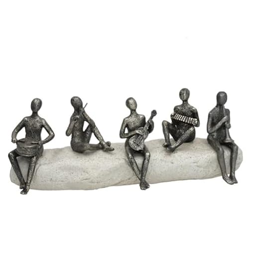 Gissed Figura Decorativa de Músicos, Escultura Abstracta de 5 Instrumentistas, Base de Piedra, 32,5 x 10,5 x 12,5 cm, Acabado Metálico | Ya disponible en tu tienda friki favorita! En mundofriki.es!