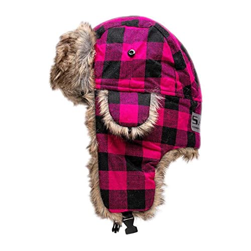 S A Trapper Hat With Lined Faux Fur, Pull On Closure With Chin Buckle, Elmer Fudd Warm Winter Hat With Ear Flaps For Women (Lumberjack Pink) #TOP1