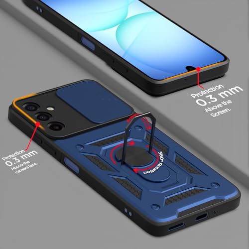 Image of Outlouders Back Cover for Samsung Galaxy M17 5G / A17 5G / F17 5G | D10 Tough Armor 360 Protection Case with Sliding Camera Shield & Ring Holder Stand Bumper Case (Blue)