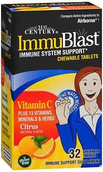Yonune Rink Drink 21st Century ImmuBlast - Tabletas masticables Citrus - 32 tabletas, paquete de 4