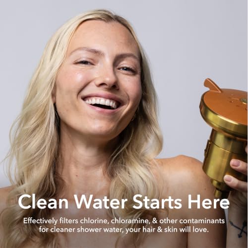Image of AquaTru Shower - Advanced Shower Filter Removes Impurities from Hard Water to Support Healthy Skin, Scalp, Hair, Reduce Breakage, and Enhance Your Beauty and Self-Care Routine (Brushed Gold)