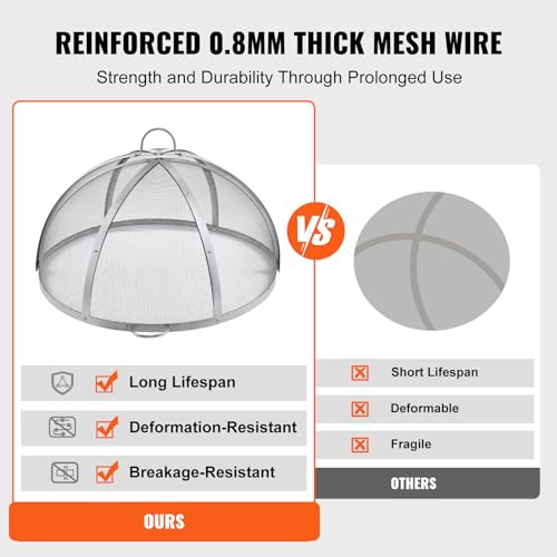 VEVOR Feuerstelle Funkenschutzdeckel, 101,6 cm Durchmesser, Outdoor-Feuerstellenringabdeckung, rundes Zubehör, Feuerstelle, Metallabdeckung, leicht zu öffnende Edelstahl-Feuerringabdeckungen für den