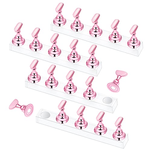 Lmsoed 4 Set Pink Nail Stander for Press on Nails Display, Nadelspitzen Halter Training Fingernagel Display Ständer, Beginner Acrylic Nail Set Accessories, DIY False Nail Manicure Tool Nail Stander Cover