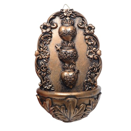 KOMI Holy Water Font for Home Resin Sacred Heart Holy Water Holder for Wall Hanging Catholic Decor Holy Water Fonts for Wall Altar Home Housewarming Catholic Christmas Gifts Copper-tone