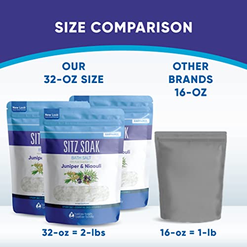 Sitz Bath Salt (3-Pack Plus Scoop) Hemorrhoid Soothing Sitz Soak Epsom Salt With Pure Essential Oils In Bpa-Free Pouch With Easy Press Seal Made In Usa With Bamboo Scoop, Three Pouches 6-Lbs Total #TOP3