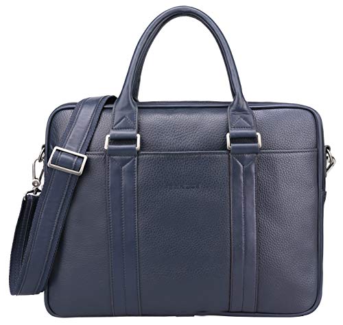 Banuce Full Grain Leather Briefcase for Men Attache Case 14 Inch Laptop Bags Business Work Bags Men's Handbags Blue