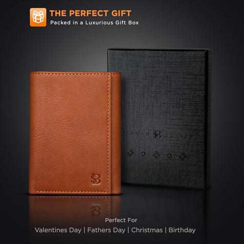 Image of SERMAN BRANDS Trifold Wallet for Men - RFID Blocking Full Grain Leather, 11 Card Slots & ID Window, Slim Everyday Carry, Durable Stitching, Gift for Him