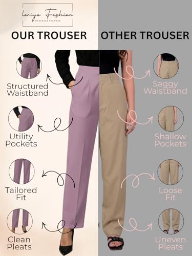 Image of Leriya Fashion Formal Pants for Women Office Wear |Trousers for Women - Straight Pants for Woman Formal Pant for Woman, Stretch Lycra Workwear Trousers