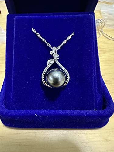 Nonnyl Tahitian-Black-Pearl-Necklace -Gifts For Wife Mom Girlfriend Her On Mothers Day Valentines Day Anniversary Christmas Birthday Gifts For Women Real 9-10Mm Round Cultured Pearls Pendant #TOP2