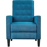 Yaheetech Blue Fabric Recliner Armchair Adjustable Reclining Chair Upholstered Single Sofa Armchair with Soft Padded Seat for Living Room Bedroom
