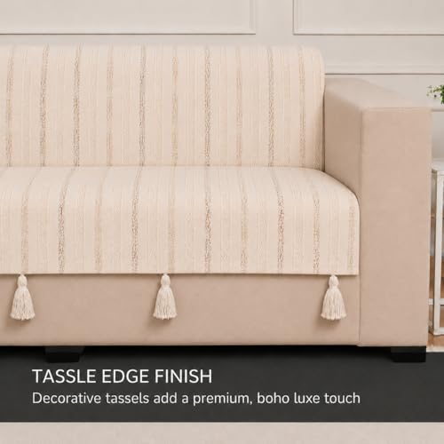 Image of STITCHNEST 'Nomad Weave Collection' 2 Seater Sofa Cover - Full Coverage| Elegant Jacquard Fabric, Decorative Tassels, Washable & Durable for Modern Living58