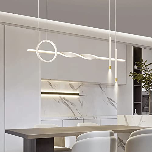 Lampe suspendue linéaire LED blanche à intensité variable avec lustre spirale
