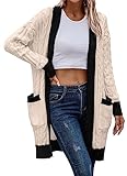 PRETTYGARDEN Women's 2024 Fall Cable Knit Cardigan Sweaters Casual Long Sleeve Open Front Loose Outerwear Coats (Beige,Medium)