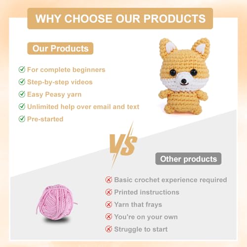Image of Autglint Fox Crochet Kit for Beginners, Amigurumi Animal DIY Knitting Kit with Step-by-Step Video Guides, Learn to Crochet Kit for Adults & Kids with Pre-Started Yarn - Orange Fox