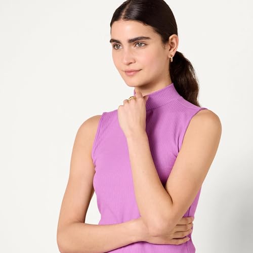Image of Amazon Essentials Women's Mock-Neck Slim-Fit Ribbed Knit Cotton Sleeveless Top
