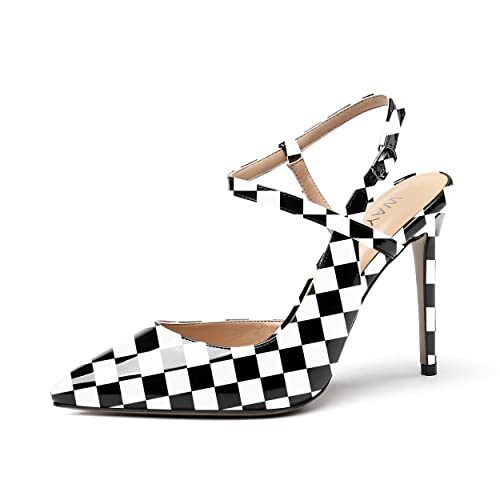 WAYDERNS Women's Slingback Patent Pointed Toe Ankle Strap Buckle Stiletto High Heel Pumps Shoes 4 Inch