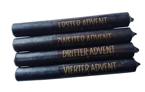 Handgefertigte Holz Adventskerzen Set, Schwarz mit Goldener...