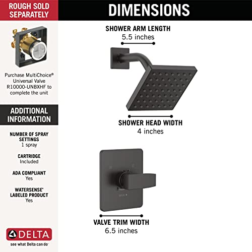 Image of Delta Modern 14 Series Shower Faucet Set, Matte Black Shower Head and Handle Set, Valve Trim Kit, Matte Black T14267-BL-PP (Valve Not Included)