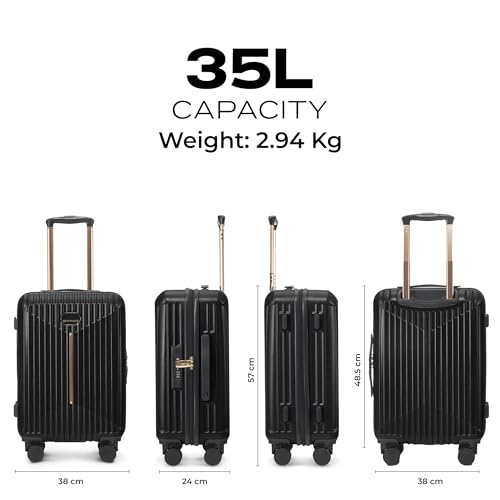 Image of Midnight Voyager Cabin Small 57cm | Trolley Bag Hard Case Polycarbonate, 4 Wheels 360 Degree Wheeling System Luggage, Suitcase for Travel, with Front Laptop Access (Ebony Black)