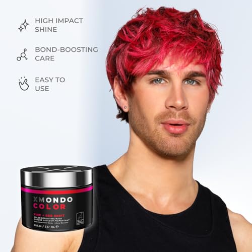Image of XMONDO Color Pink + Red Shade Shift Depositing Mask, Hair Dye, 8 Fl Oz | Semi-Permanent, Infused with Bond Booster & Hyaluronic Acid for Nourishment, Revitalization & Repair, Vegan Formula
