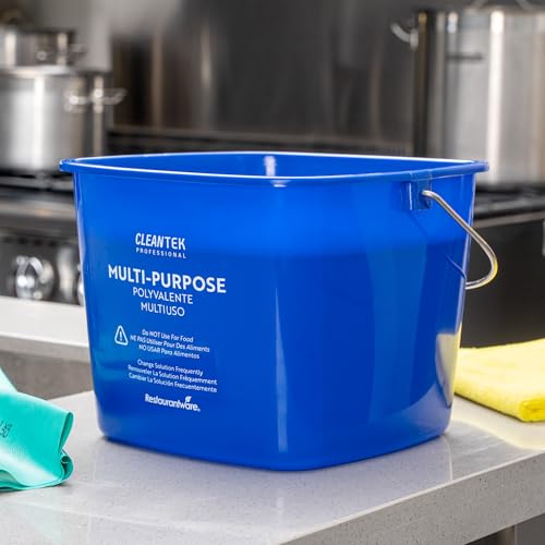 Image of Restaurantware Plastic Bucket with Stainless Steel Handle Pack of 1, 8 Quart Plastic Cleaning Pail, Blue Square Design, Measurement Graduations, for Janitorial and Foodservice Use