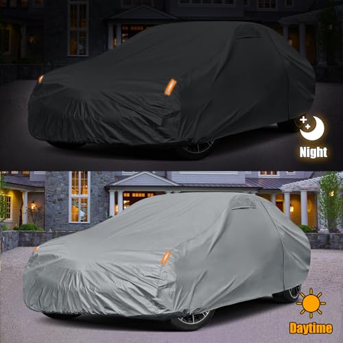 Image of Waterproof Premium Car Covers Replace for 2006-2025 Mercedes Benz S-Class S350 S400 S450, 10 Layers Heavy Duty All Weather Car Cover with Zipper Door, Windproof Bands for Snow Rain Dust Protection