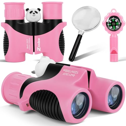 Jumelles pour Enfants 8x21 Haute résolution avec loupe et Boussole sifflet, Jumelles pour Enfants de 3 à 12 Ans, garçons et Filles en Plein air, Voyage,...