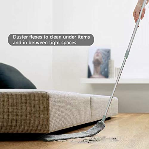 Image of Barebeauty Dust Brush Under Appliance Microfiber Duster with Extension Pole (40 to 55 inches) Bendable, Washable, Extendable Gap Dusters for Sofa Bed Furniture Bottom - Wet or Dry(Gray)