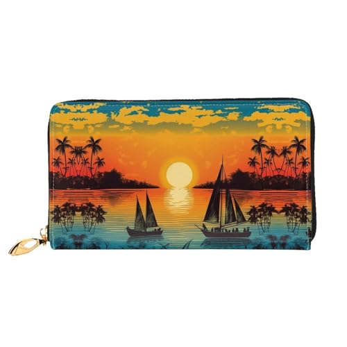 Portefeuille en cuir pour femme avec motif coucher de soleil élégant et ultra fin