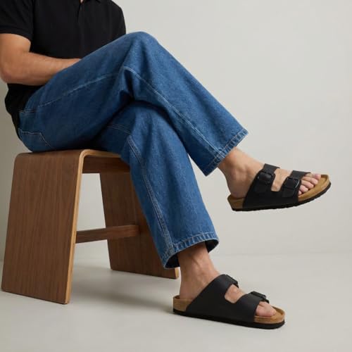 Image of CUSHIONAIRE Lane Cork Footbed Mens Sandals, Adjustable Buckle Comfort Slides for Men, Genuine Leather Insole Summer Sandals Men Footwear