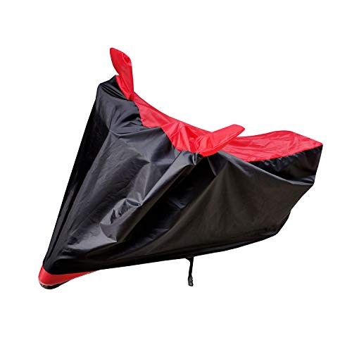 Image of Auto Hub Bike Cover Compatible with Hero Hf Deluxe with Mirror Pocket, Dustproof, Heat Resistant, Triple Stitched, Hf Deluxe Bike Cover- Black, Red