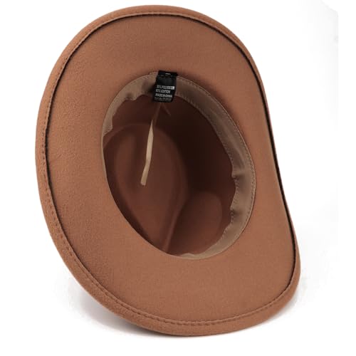 Image of DRESHOW Women Men Classic Felt Wide Brim Western Cowboy & Cowgirl Cap Belt Buckle Retro Panama Hat Unisex Rolled up Caps