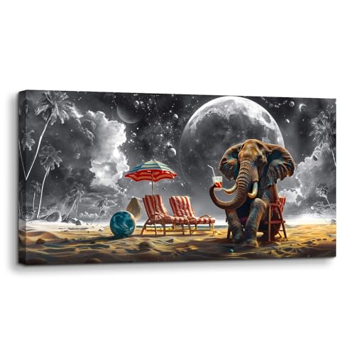 SERIMINO Large Canvas Wall Art, Fantasy Beach Elephant Pictures Wall Decor Living Room, Galaxy Space Abstract Canvas Prints Paintings, Animal Landscape Office Bathroom Decor Paintings 24"X48"