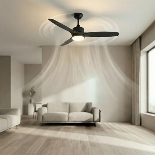 Cecotec Ventilateur de Plafond avec Lumière EnergySilence Aero 452 QuickSnap Black. 30W, Moteur DC, Diamètre 52" (132cm), 3 Pales, 3 Tons LED, Télécommande, Minuterie, Montage Rapide en un Clic