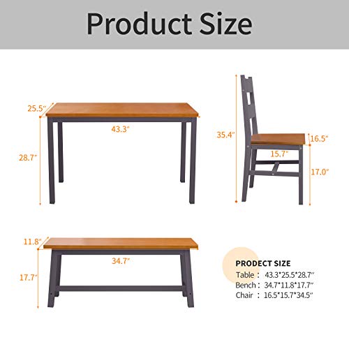 image for Mecor 4-Piece Kitchen Dining Table Set, Modern Solid Wood Table w/ 2 C