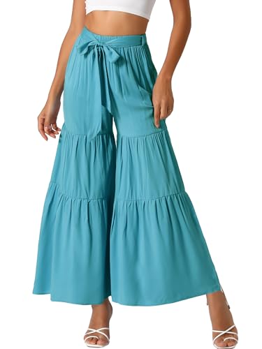 Image of Allegra K Women's 2026 Summer Wide Leg Palazzo Pants High Waisted Flowy Trendy Casual Lounge Boho Beach Ruffles Trousers