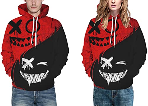 FLYCHEN Homme Femme Unisexe Diable Souriant Sweat à Capuche d'halloween Imprimé 3D Les fêtes Adolescent drôle Sweats Pullover (0-414 Expression, L)