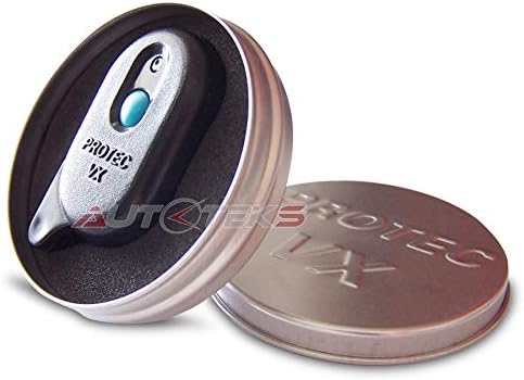 Protec Presence V2 remote control inside a round metal tin, showcasing its packaging.