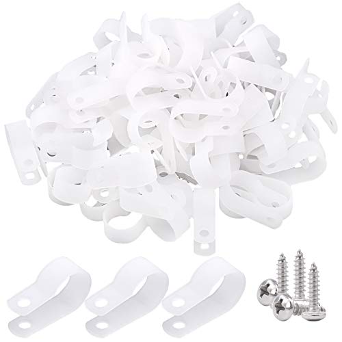 Glarks 60 abrazaderas de cable de nailon blanco de 5/8 pulgadas con 60 tornillos para cable, cable, cable, conducto y conductos de cable (color blanco)