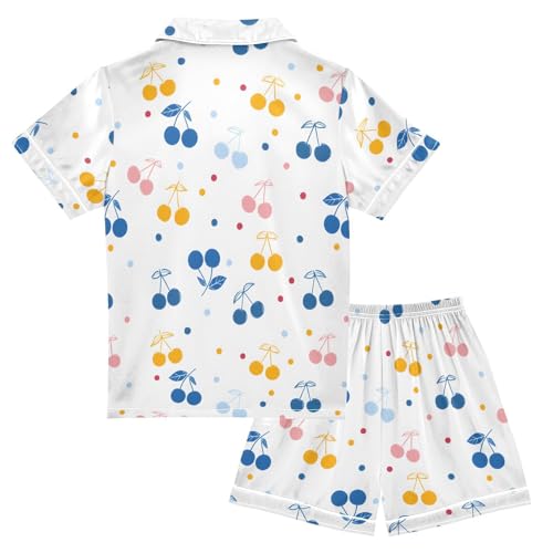 Colorful Cherry Dots Pajamas Set Soft Satin Pjs Sets 2 Piece Short Sleeve Sleepwear Casual Loungewear2